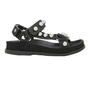 SANDRO Paris Lexy studded grosgrain woven black chunky sandals Size 36 5 5.5 NEW